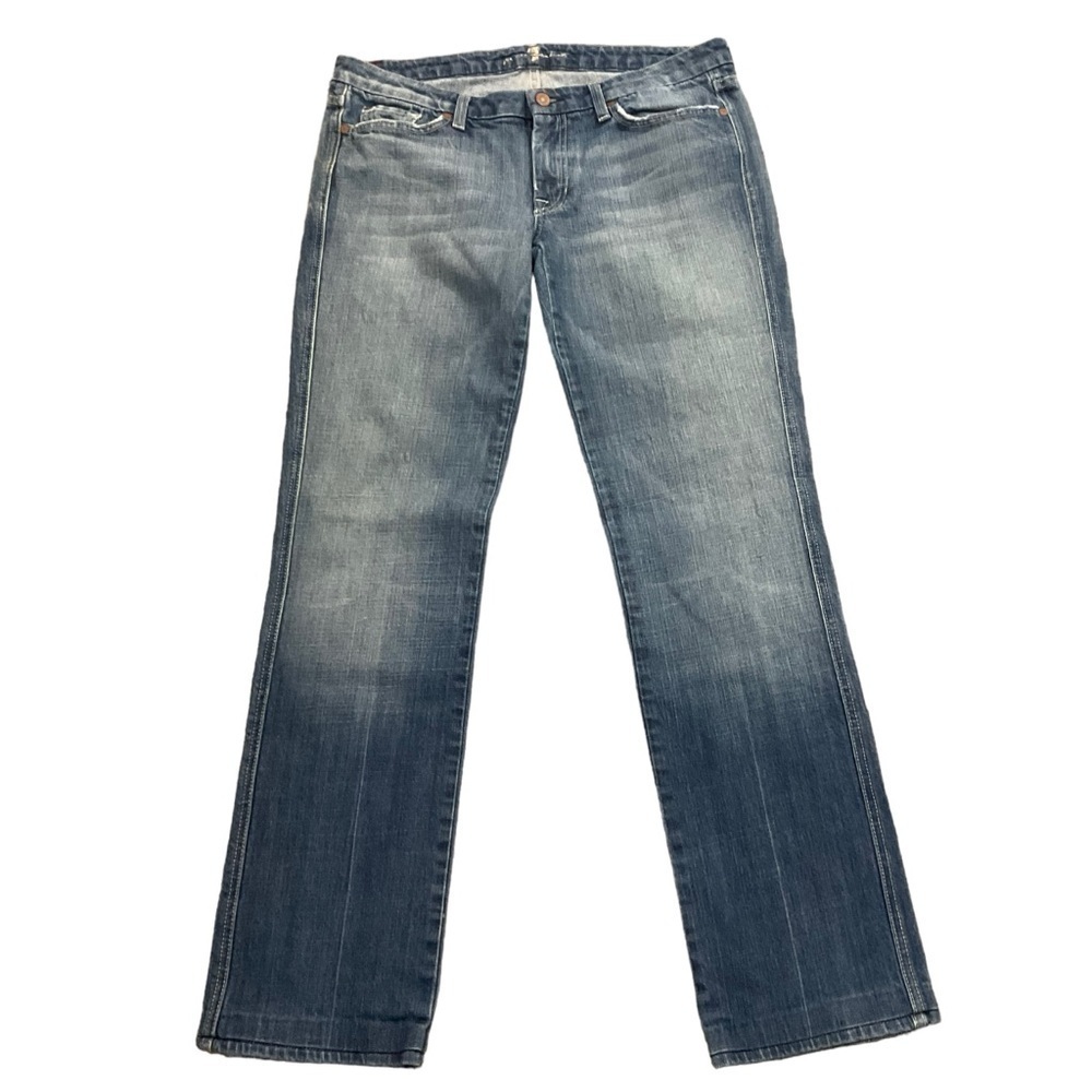 7 for All Mankind Straight Leg or Boot Cut Blue Jeans Sz 32 Rhinestone Pockets